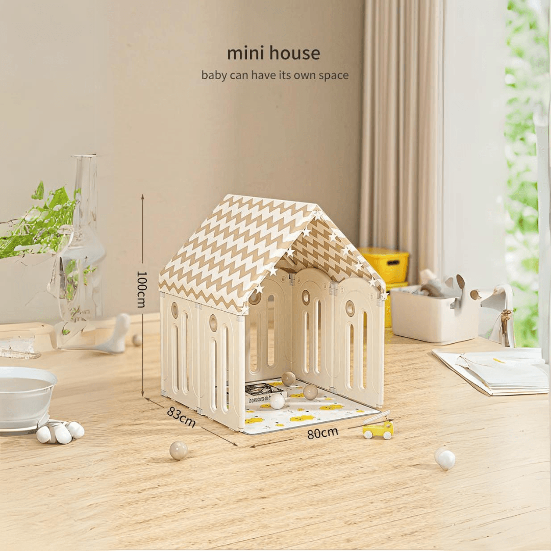 Foldable Baby Fence with House Baby Playpen and Matching Toys 240 × 200 × 63 CM - EUROPEAN HOUSE HOLD