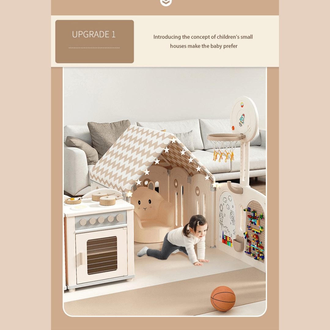 Foldable Baby Fence with House Baby Playpen and Matching Toys 240 × 200 × 63 CM - EUROPEAN HOUSE HOLD