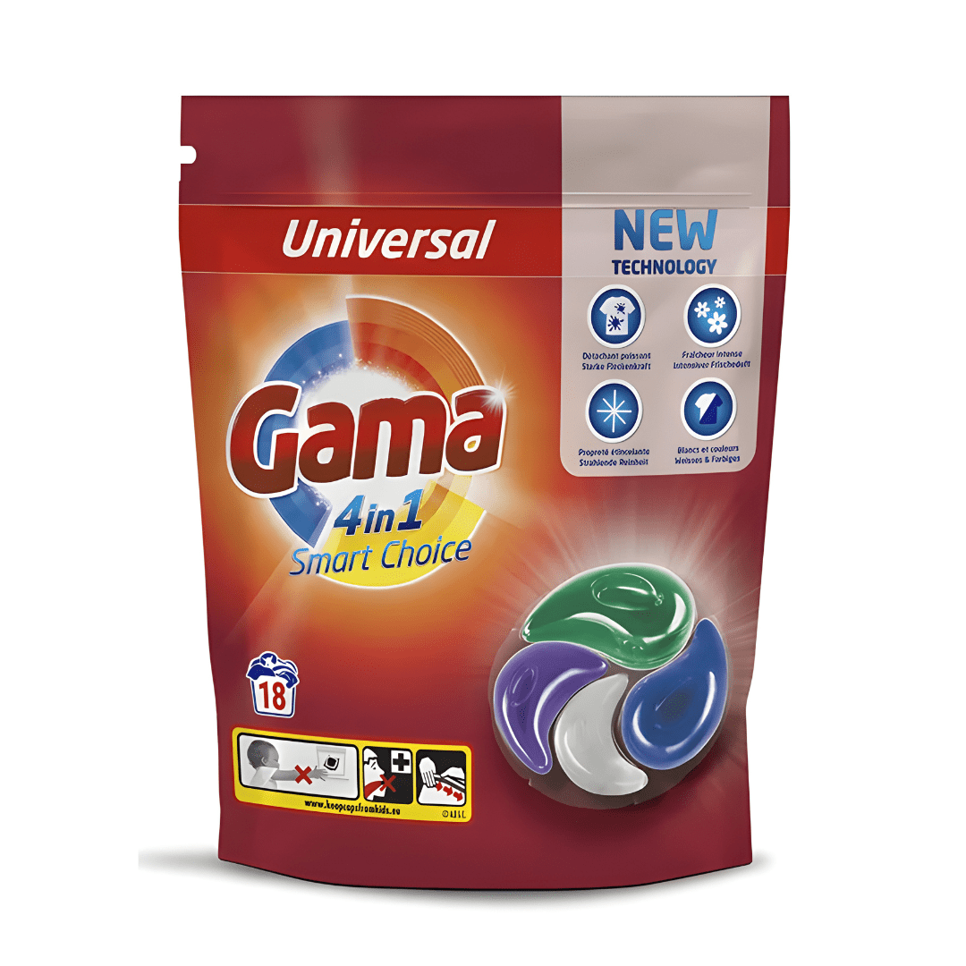 GAMA 4in1 Laundry Capsules 18 Pods – Universal Washing – Made in UK – For Lebanon Market