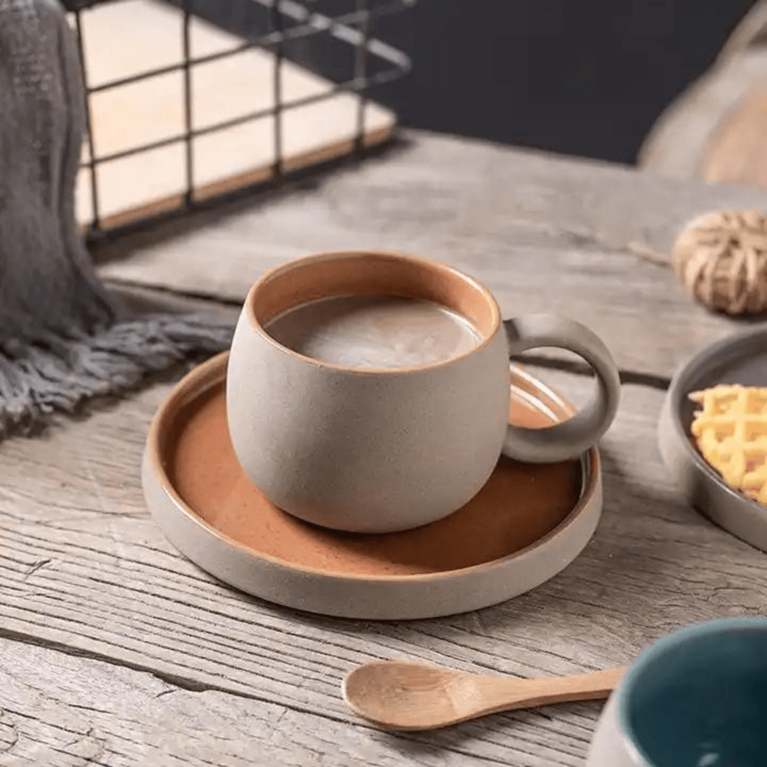 Gary Clay Milk Pottery Latte Coffee Ceramic Cup And Saucer 250ML - EUROPEAN HOUSE HOLD