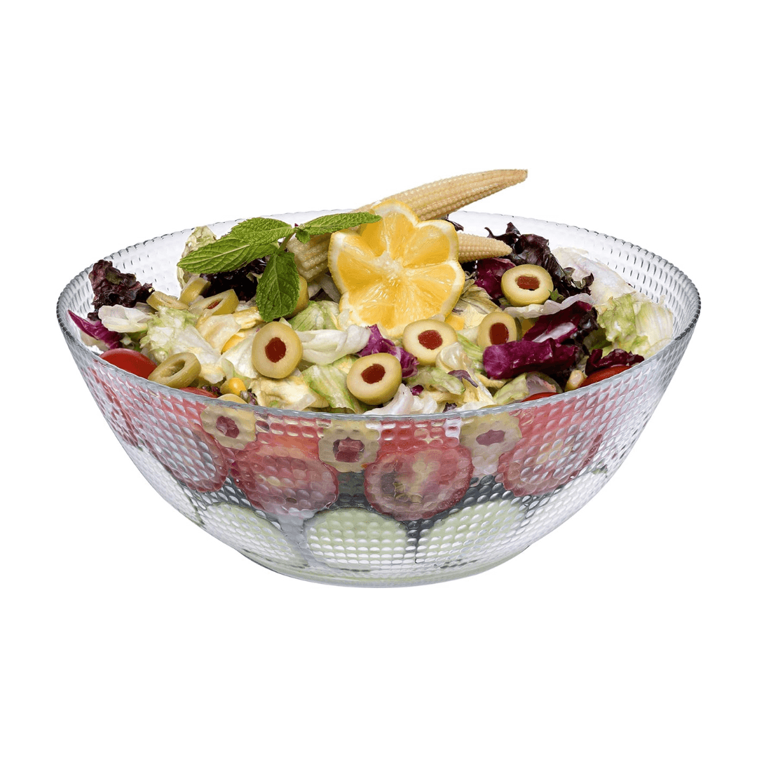 Round Sala Generation Tempered Glass Round Salad Bowl Vegetable Serving Display ...