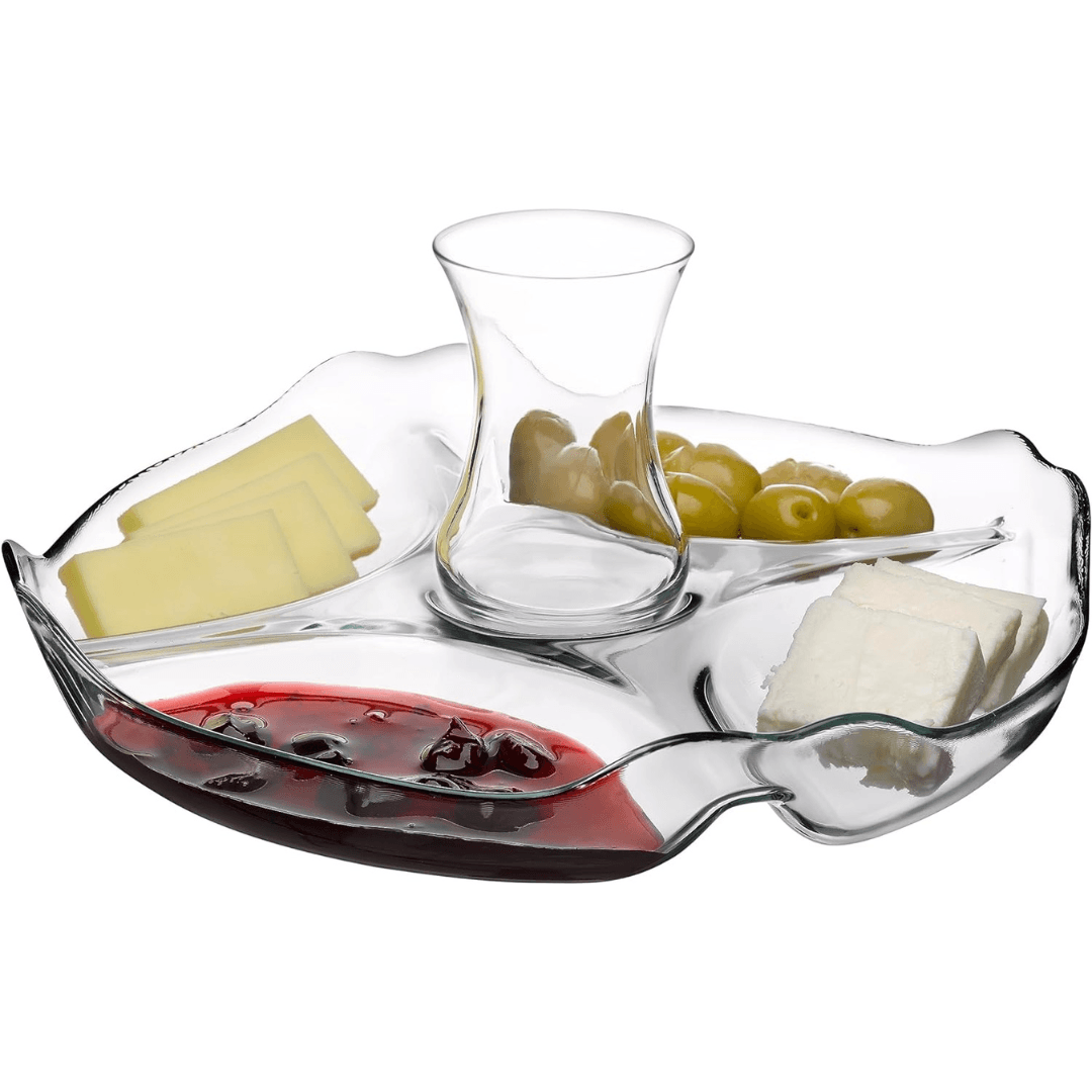 Glass Basic Divided Serving Platter 25.2Cm Unique Elegant Design - EUROPEAN HOUSE HOLD