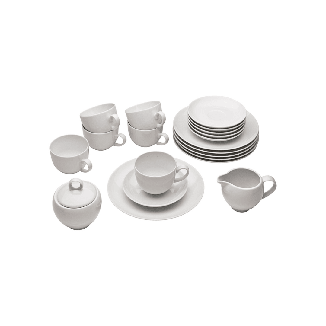 HOME CREATION 30-piece porcelain coffee service set, made in Europe, available in Beirut Lebanon. Includes cups, saucers, dessert plates, sugar bowl, and milk jug.