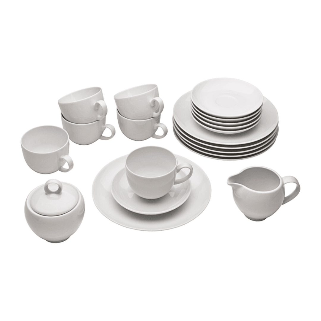 HOME CREATION 30-piece porcelain coffee service set, made in Europe, available in Beirut Lebanon. Includes cups, saucers, dessert plates, sugar bowl, and milk jug.