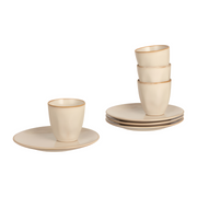 Ceramic tableware set with 4 cups and 4 plates in assorted colors, durable and dishwasher safe, stylish design for daily use and entertaining.