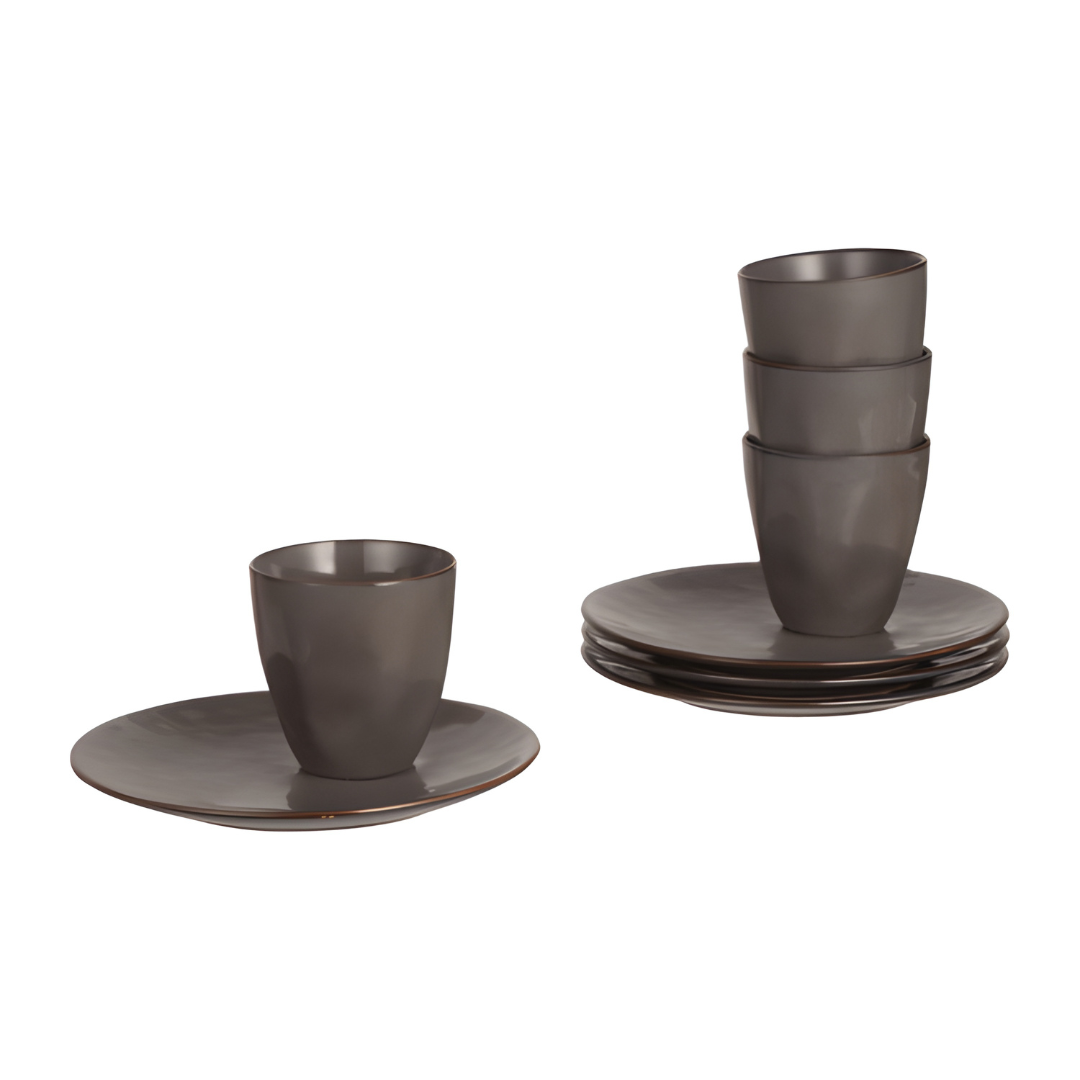 Ceramic tableware set with 4 cups and 4 plates in assorted colors, durable and dishwasher safe, stylish design for daily use and entertaining.