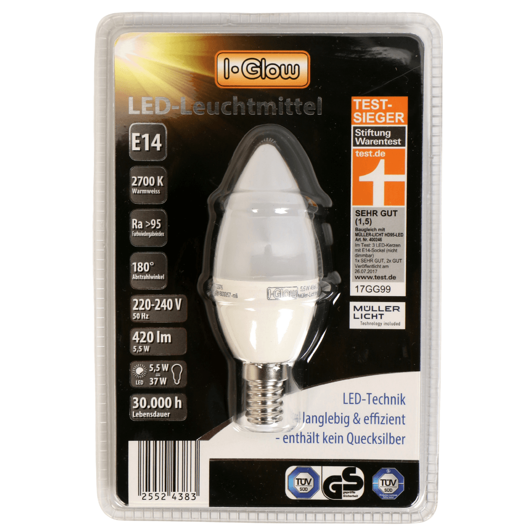 I-GLOW LED ILLUMINANT CANDLE Bulb 5.5W = 37W E14 MATT - EUROPEAN HOUSE HOLD