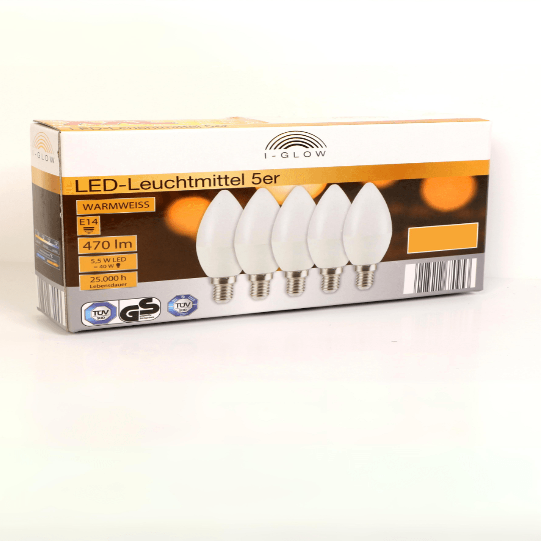 I-GLOW LED LIGHT BULBS E14 5.5W=40W SET OF 5 - EUROPEAN HOUSE HOLD