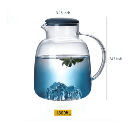 Ice Mountain Premium Quality 1800ml Glass Jug with 2x 300ml Cups for Hot/Cold Drinks - EUROPEAN HOUSE HOLD