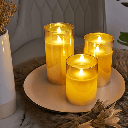 LED Candles In Glass, Set Of 3 - EUROPEAN HOUSE HOLD