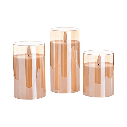 LED Candles In Glass, Set Of 3 - EUROPEAN HOUSE HOLD