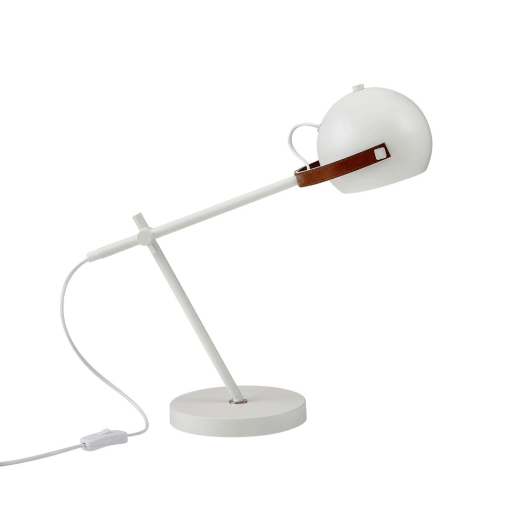 LED Scandi Table Lamp In White With Leather Look Table Lamp - EUROPEAN HOUSE HOLD