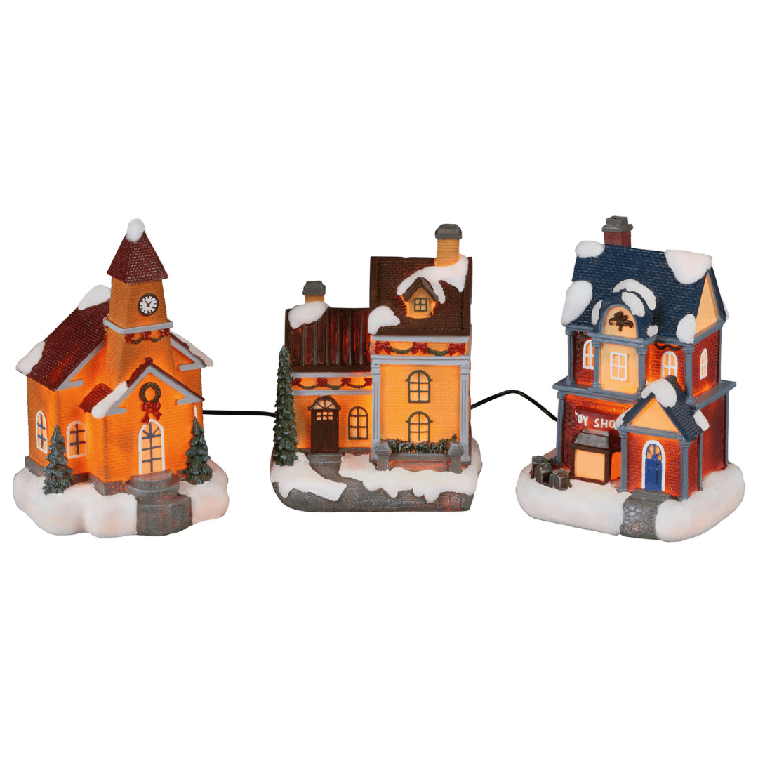 LIVARNO home Illuminated LED Christmas Village 3 Houses - EUROPEAN HOUSE HOLD