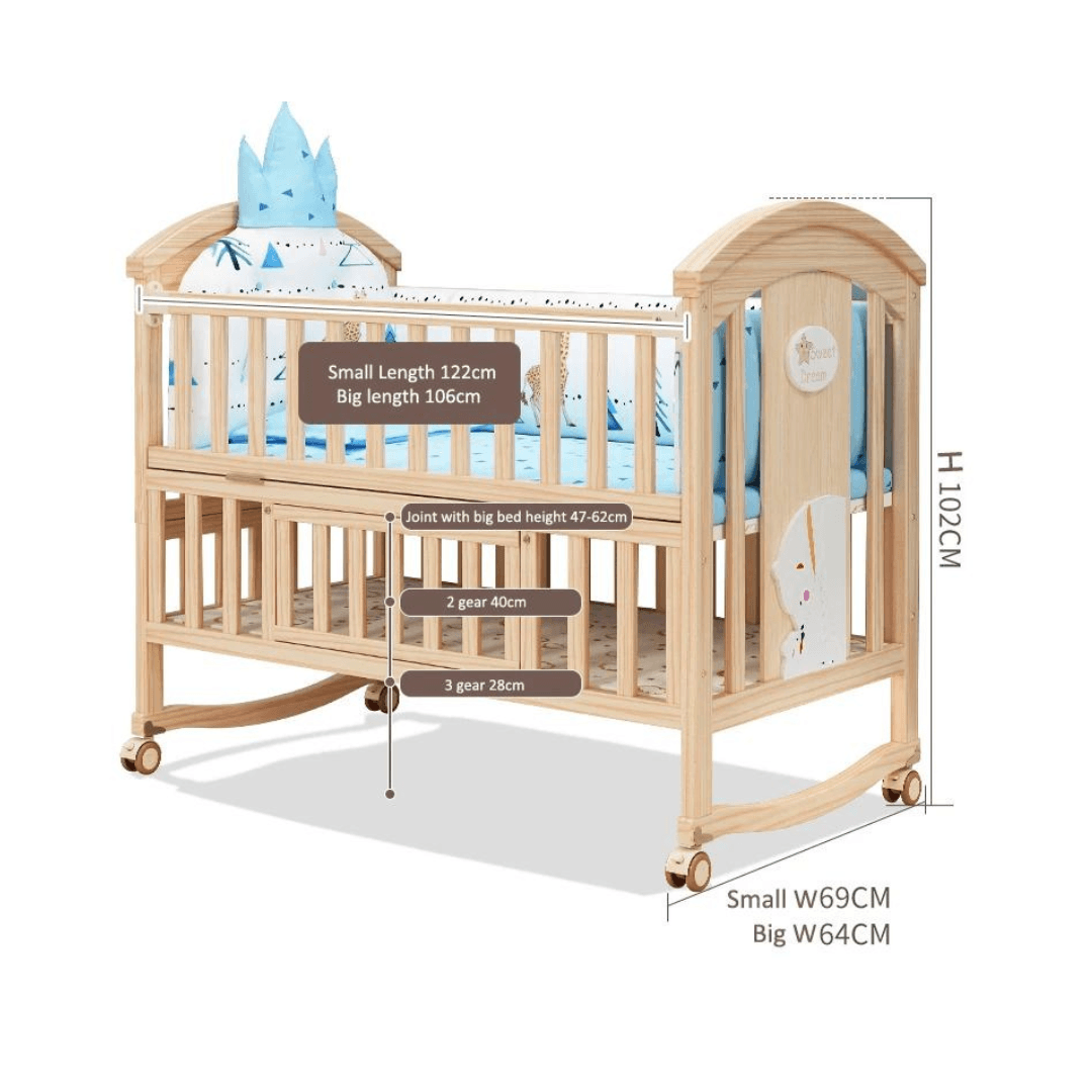 Multifunction Premium Wooden Baby Crib - EUROPEAN HOUSE HOLD