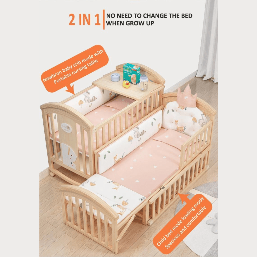 Multifunction Premium Wooden Baby Crib - EUROPEAN HOUSE HOLD