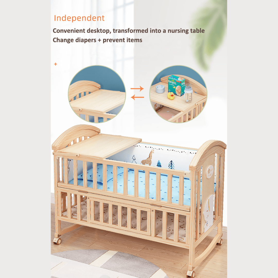 Multifunction Premium Wooden Baby Crib - EUROPEAN HOUSE HOLD