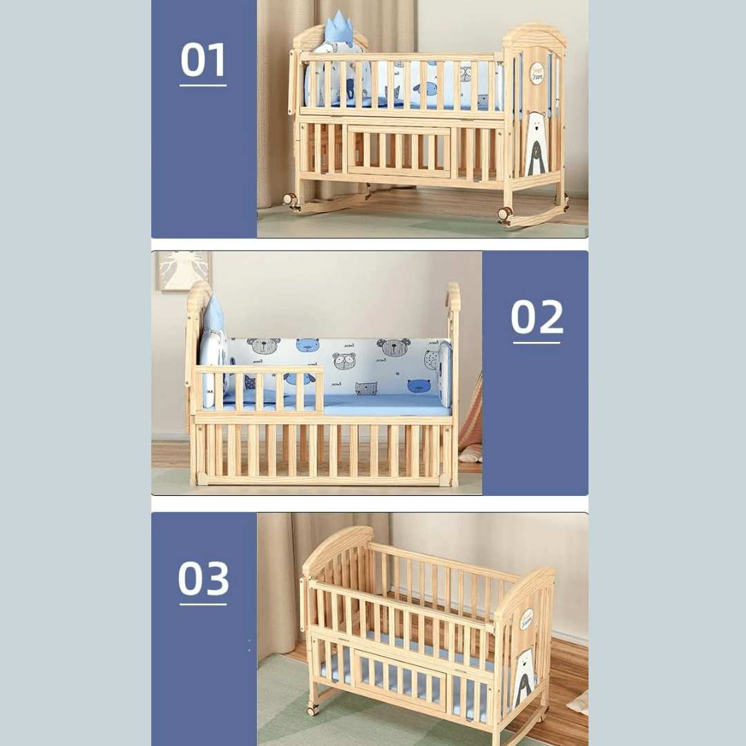 Multifunction Premium Wooden Baby Crib - EUROPEAN HOUSE HOLD