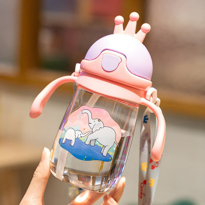 350ml Crown-Shaped BPA-Free Sipper Bottle – Elephant, Dolphin, or Penguin Design
