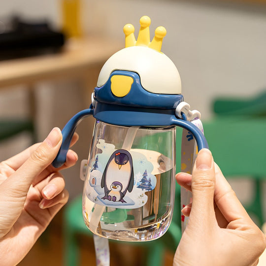 350ml Crown-Shaped BPA-Free Sipper Bottle – Elephant, Dolphin, or Penguin Design