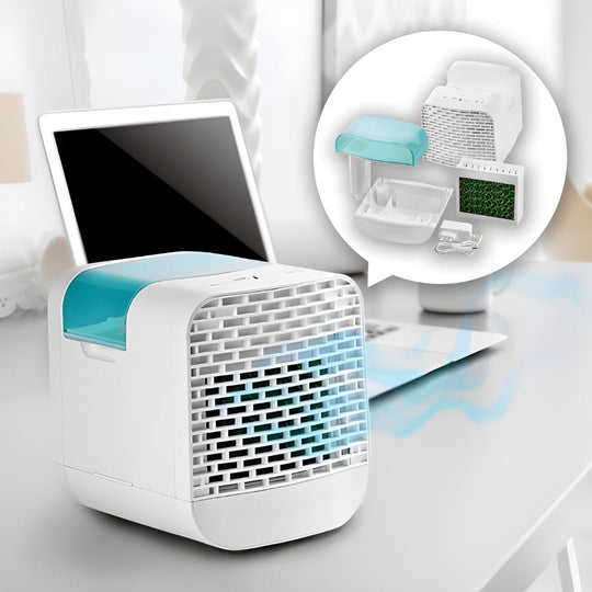 Quigg AC2-B Mini Air Cooler in white with water tank – compact and quiet air cooler for home or office use in Beirut, Lebanon