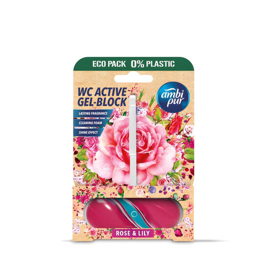 Ambi Pur Rose & Lily toilet block EU Made – tri-gel cleaner with long-lasting floral scent for fresh and hygienic toilets