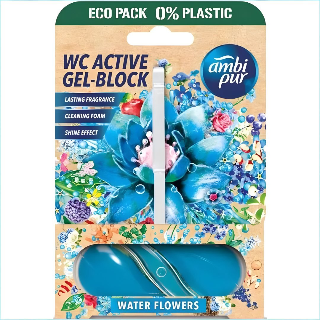 Ambi Pur WC Gel Block Water Flowers EU Made – toilet freshener with long-lasting floral scent and cleaning foam, sold in Beirut, Lebanon