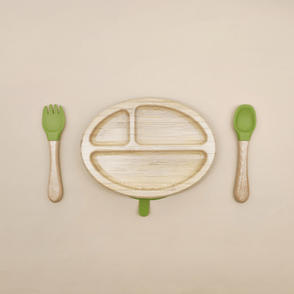 Oval Bamboo Suction Plate With Fork And Spoon - EUROPEAN HOUSE HOLD