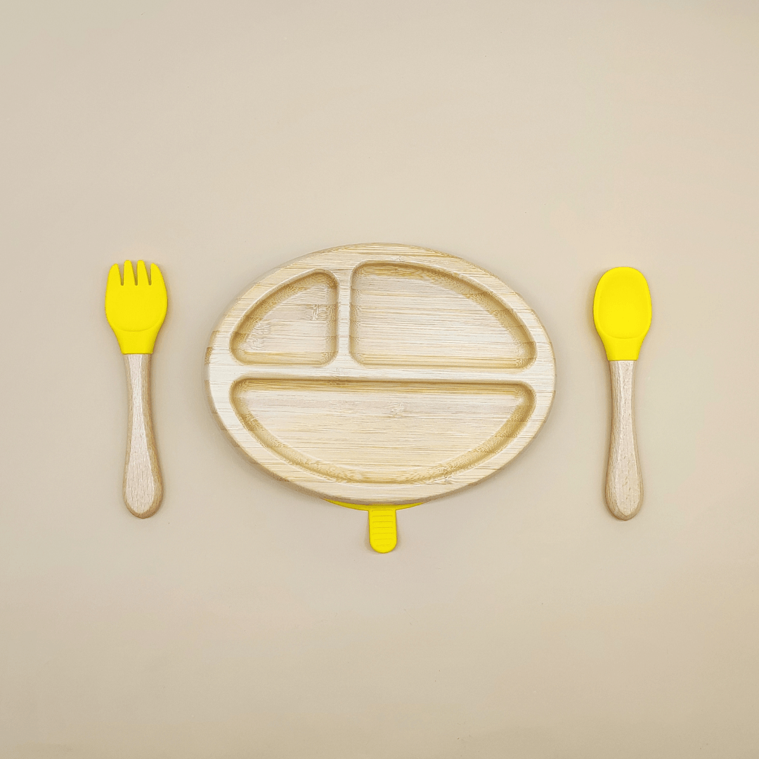 Oval Bamboo Suction Plate With Fork And Spoon - EUROPEAN HOUSE HOLD