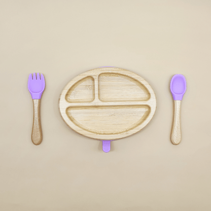 Oval Bamboo Suction Plate With Fork And Spoon - EUROPEAN HOUSE HOLD