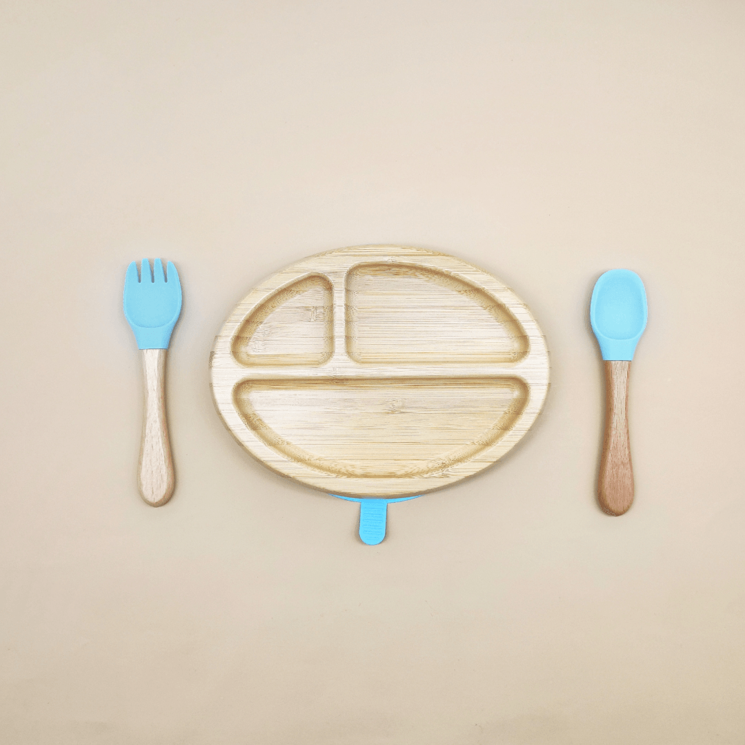 Oval Bamboo Suction Plate With Fork And Spoon - EUROPEAN HOUSE HOLD