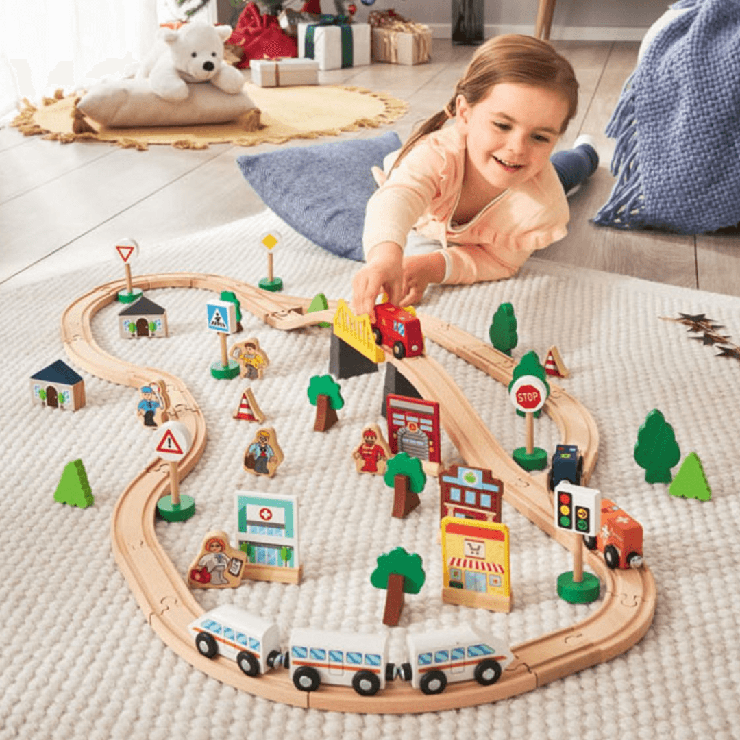 PLAYTIVE CITY WOODEN TRAIN SET 67 PIECES - EUROPEAN HOUSE HOLD