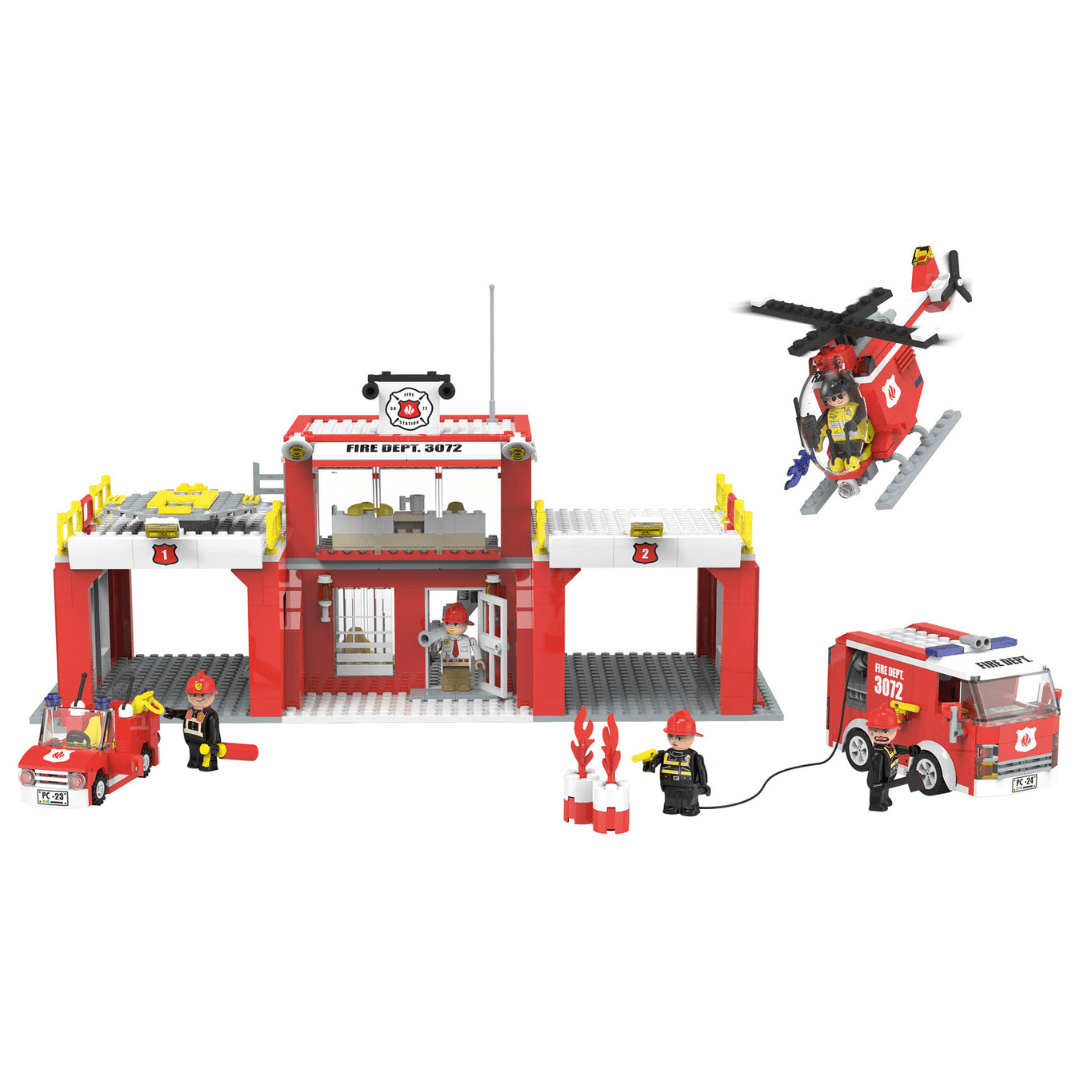 PLAYTIVE FIRE STATION BUILDING TOY CLIPPYS SET 840 PIECES - EUROPEAN HOUSE HOLD