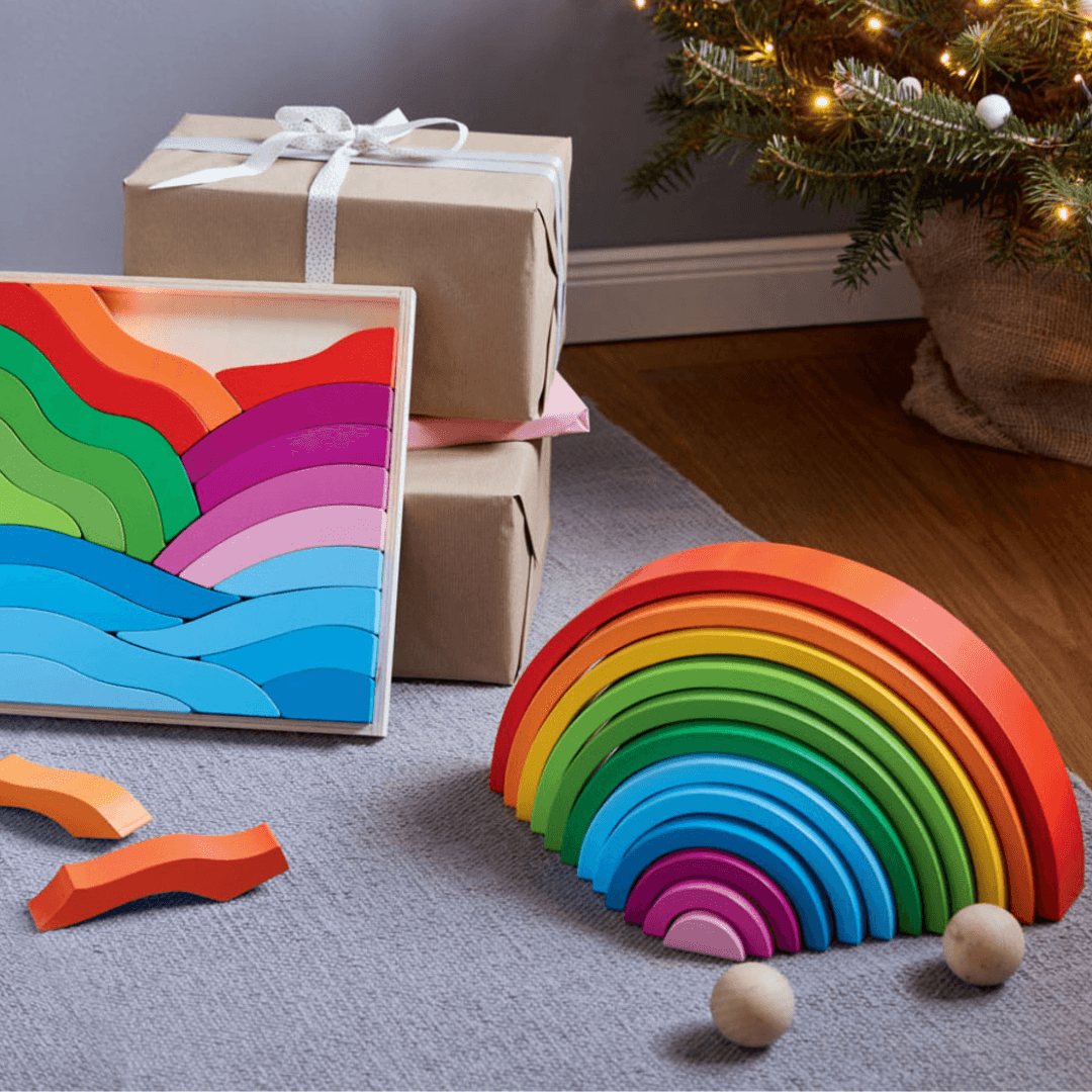 Playtive large wooden rainbow stacking toy 14 pcs with 2 balls – Beirut Lebanon