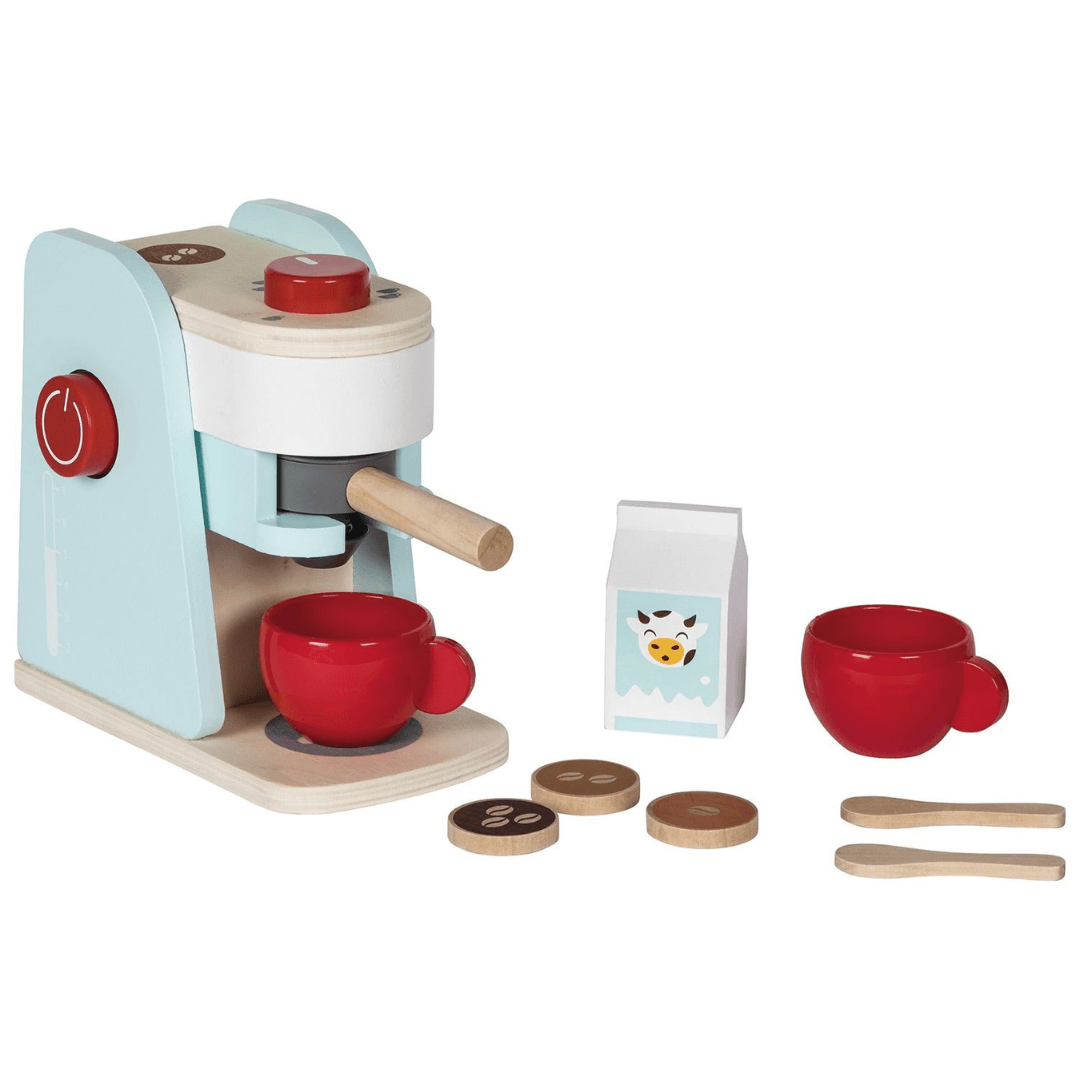 PLAYTIVE WOODEN COFFEE MACHINE WITH SOUND EFFECT SET 9-PIECE - EUROPEAN HOUSE HOLD