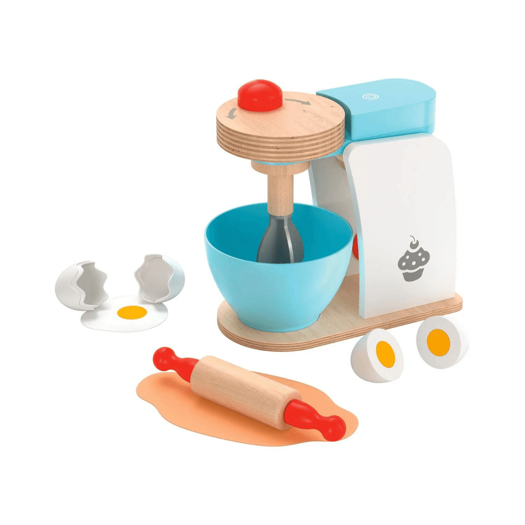 PLAYTIVE WOODEN FOOD PROCESSOR WITH SOUND EFFECT, 9 PIECES - EUROPEAN HOUSE HOLD