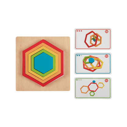 PLAYTIVE WOODEN PUZZLE RAINBOW HEXAGON 9 PIECES SET - EUROPEAN HOUSE HOLD