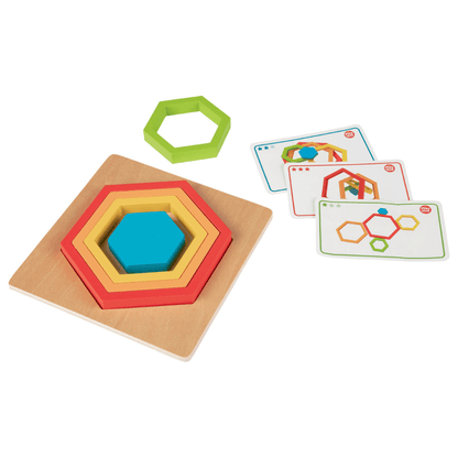 PLAYTIVE WOODEN PUZZLE RAINBOW HEXAGON 9 PIECES SET - EUROPEAN HOUSE HOLD