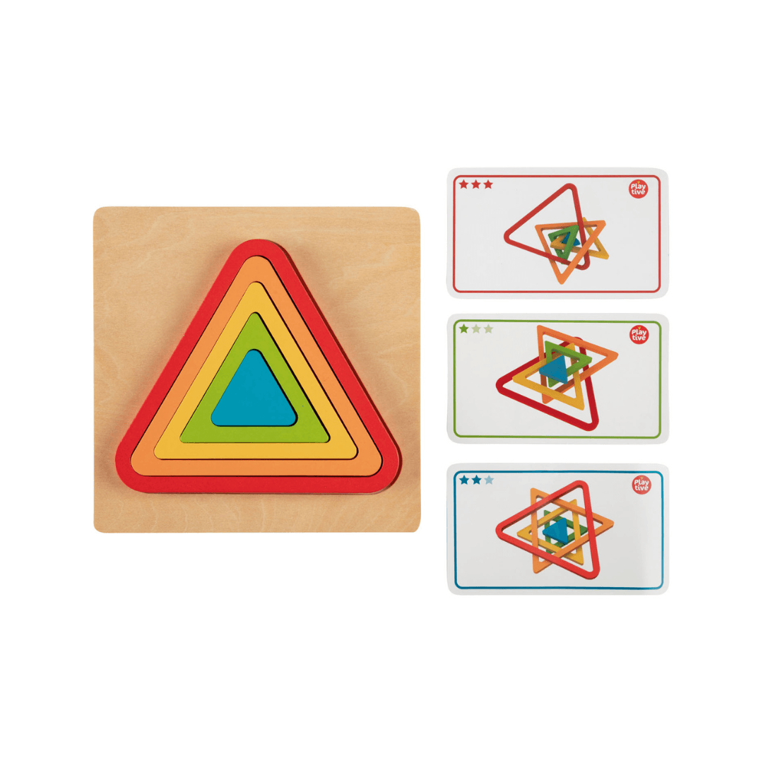 PLAYTIVE WOODEN PUZZLE RAINBOW TRIANGLE 9 PIECES SET - EUROPEAN HOUSE HOLD