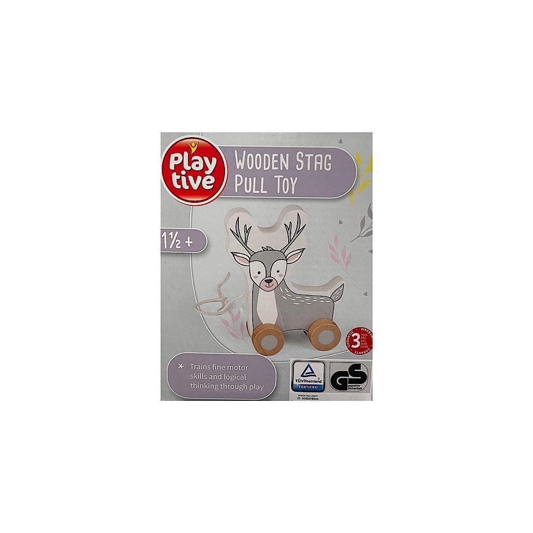 PLAYTIVE WOODEN STAG PULL TOY 1 YEAR + - EUROPEAN HOUSE HOLD