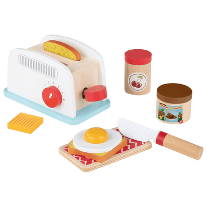 PLAYTIVE WOODEN TOASTER WITH SOUND EFFECT SET, 10-PIECES - EUROPEAN HOUSE HOLD