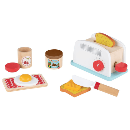 PLAYTIVE WOODEN TOASTER WITH SOUND EFFECT SET, 10-PIECES - EUROPEAN HOUSE HOLD