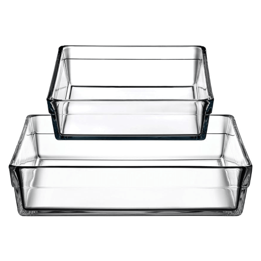 Premium Square Pyrex Baking Tray Set of 2 (2400+4100cc) - EUROPEAN HOUSE HOLD