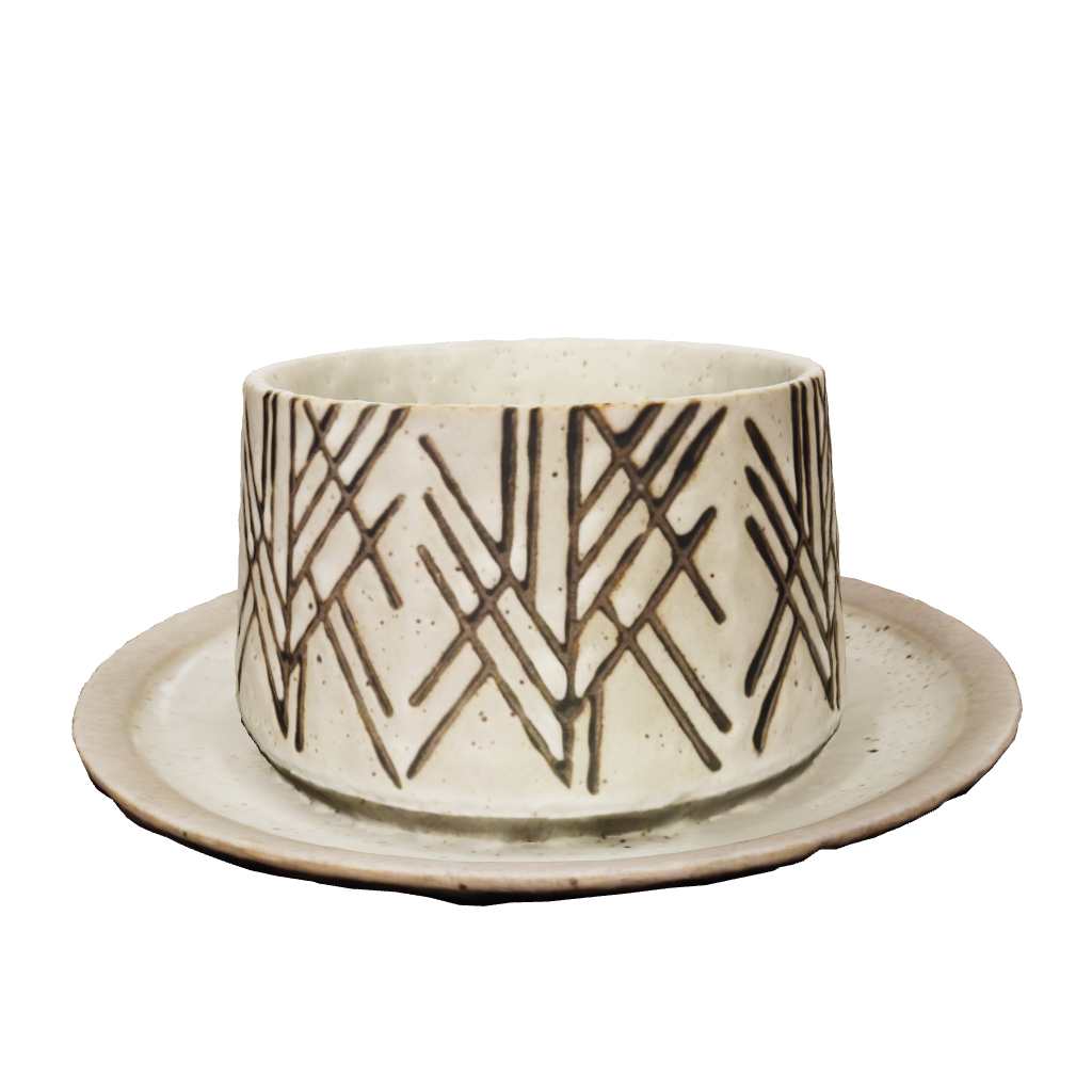 Retro Stoneware Coffee Cup & Saucer – Ocean Fish Motif 250ml