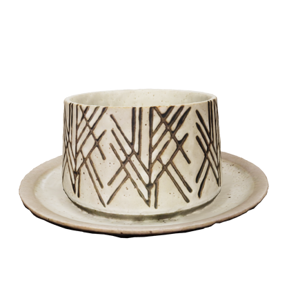 Retro Stoneware Coffee Cup & Saucer – Ocean Fish Motif 250ml