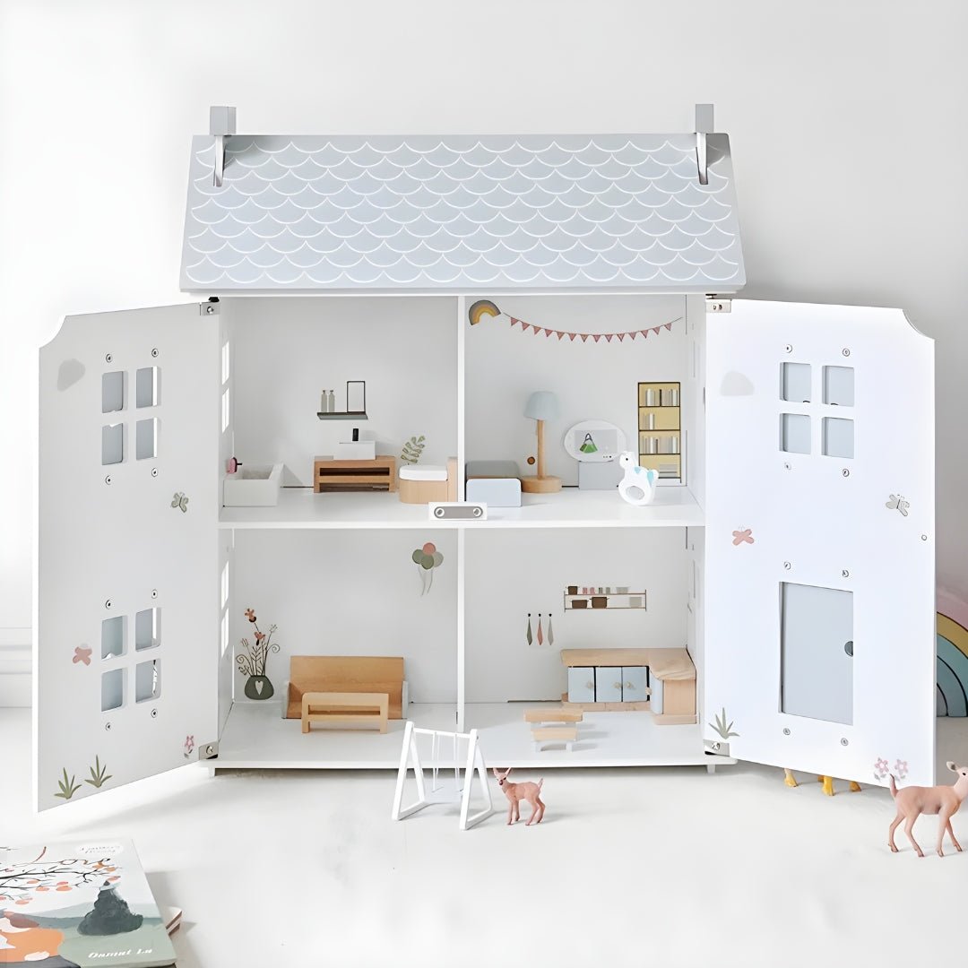 Premium wooden dollhouse with furniture and detailed accessories for imaginative play – ideal for kids aged 3+ in Beirut, Lebanon