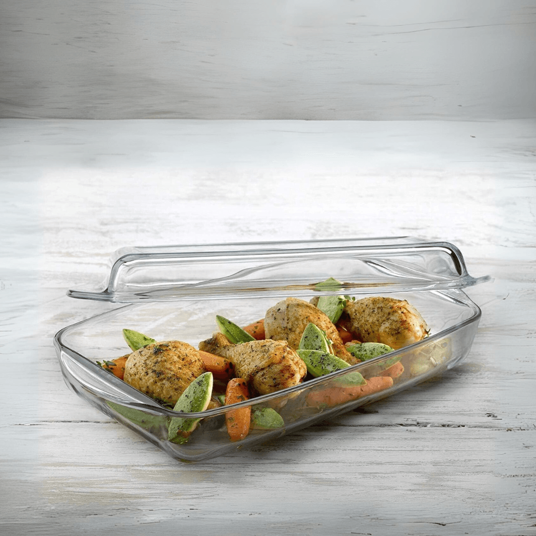 Rectangular Casserole with lid Heat Resistant Oven Microwave Safe Borosilicate Glass 2L - EUROPEAN HOUSE HOLD