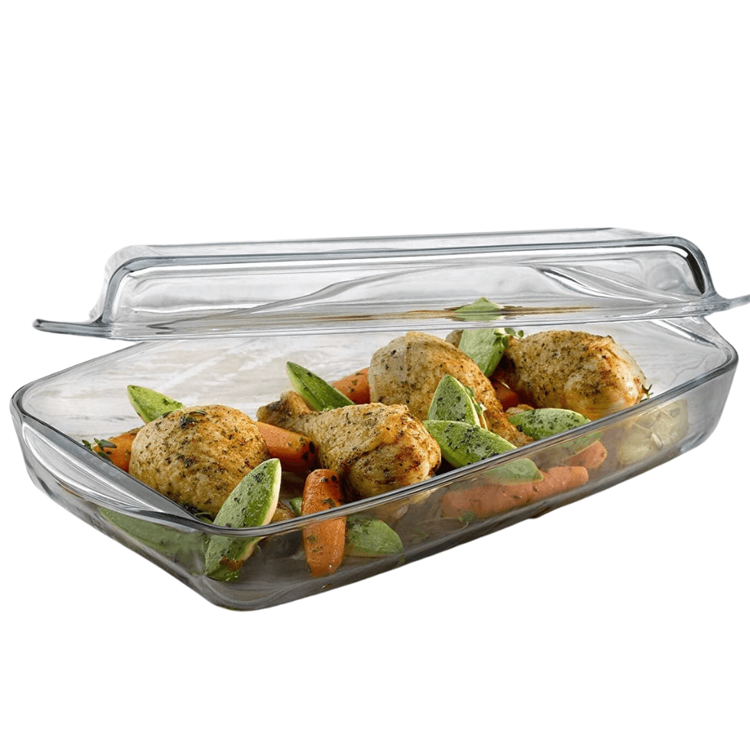 Rectangular Casserole with lid Heat Resistant Oven Microwave Safe Borosilicate Glass 2L - EUROPEAN HOUSE HOLD