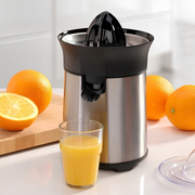 Quigg 60W Electric Citrus Juicer featuring a sleek and durable stainless steel design.