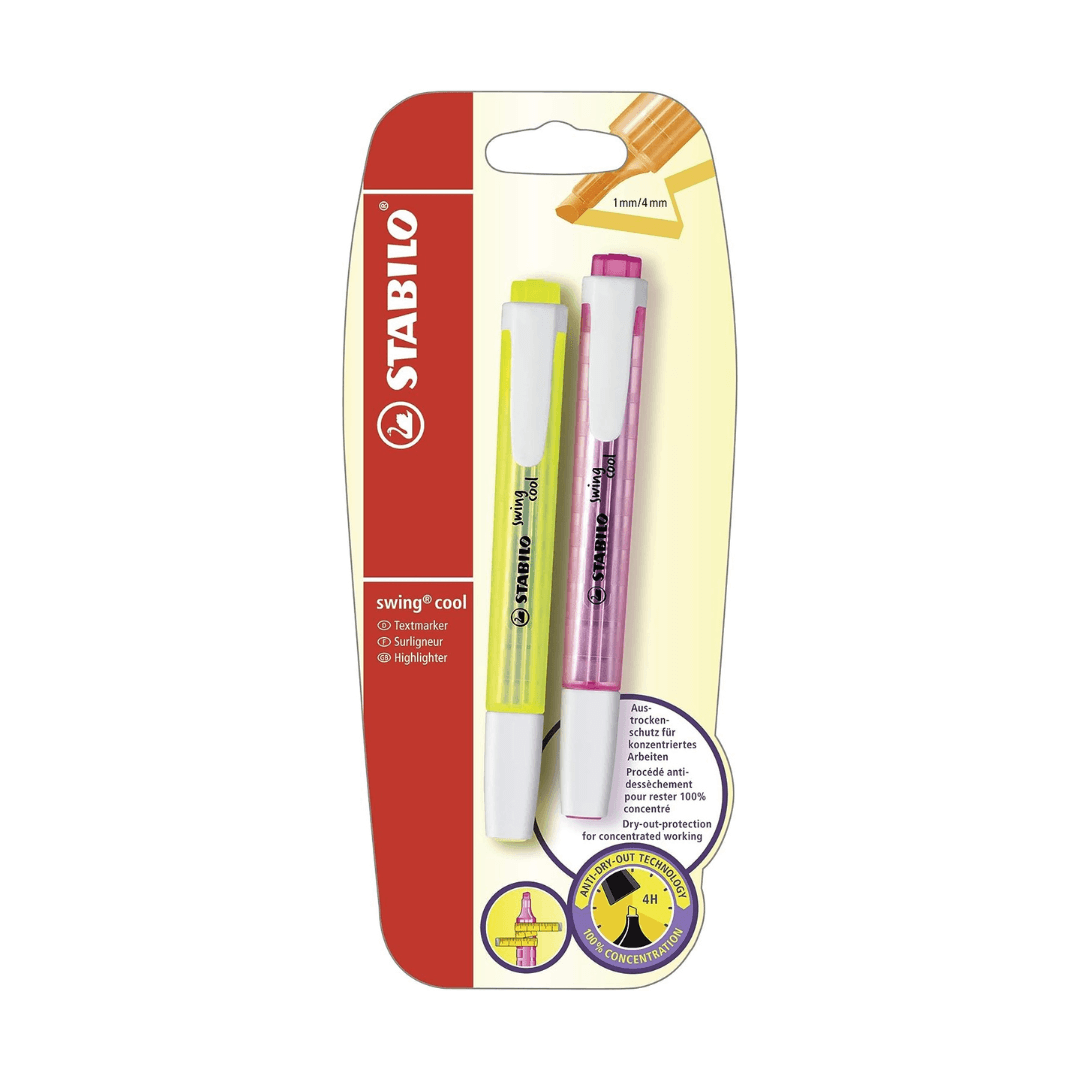 STABILO SWING COOL HIGHLIGHTER SET OF 2 YELLOW/PINK - EUROPEAN HOUSE HOLD