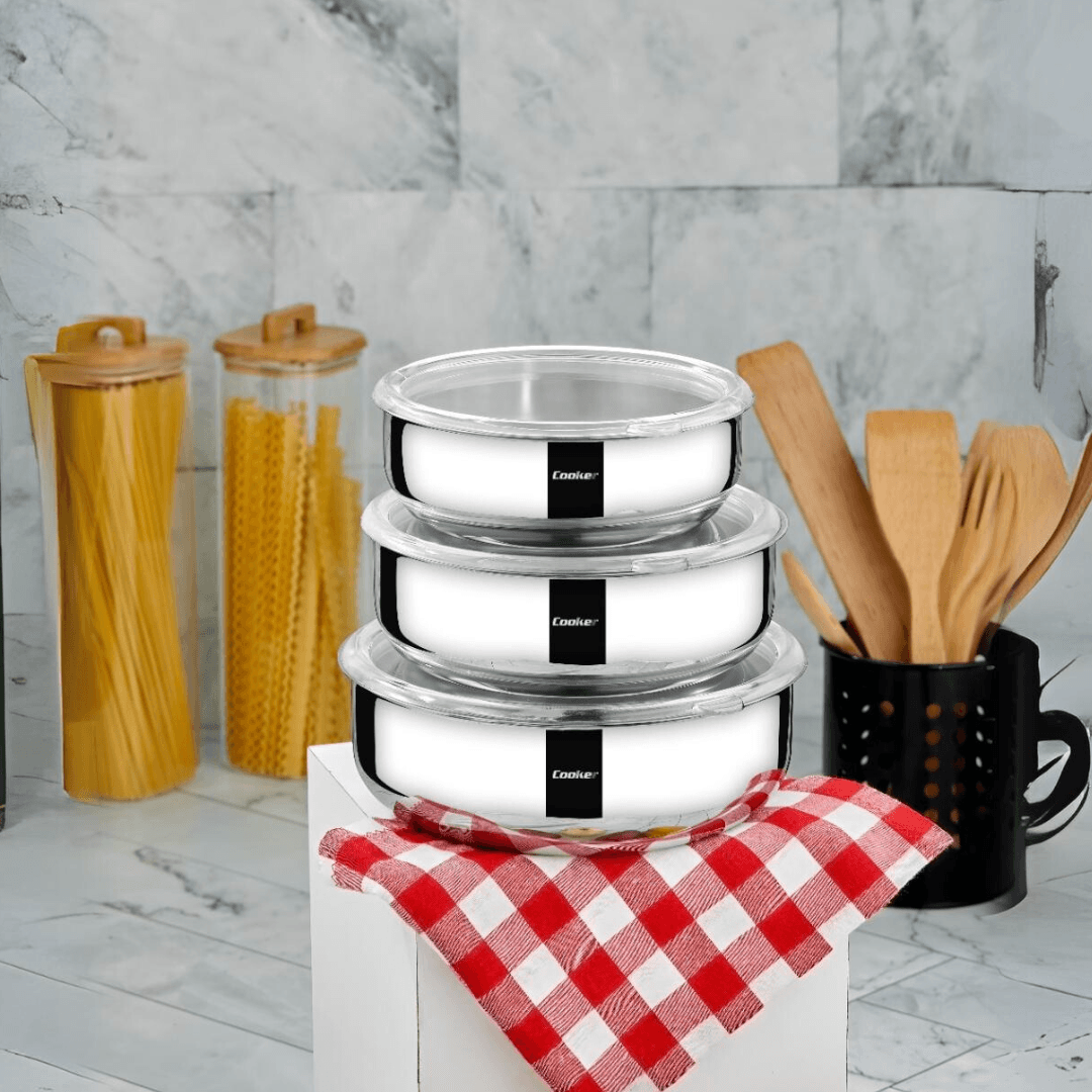 Stainless Steel Storage Container 16-18-20 Cm 3 Pieces - EUROPEAN HOUSE HOLD